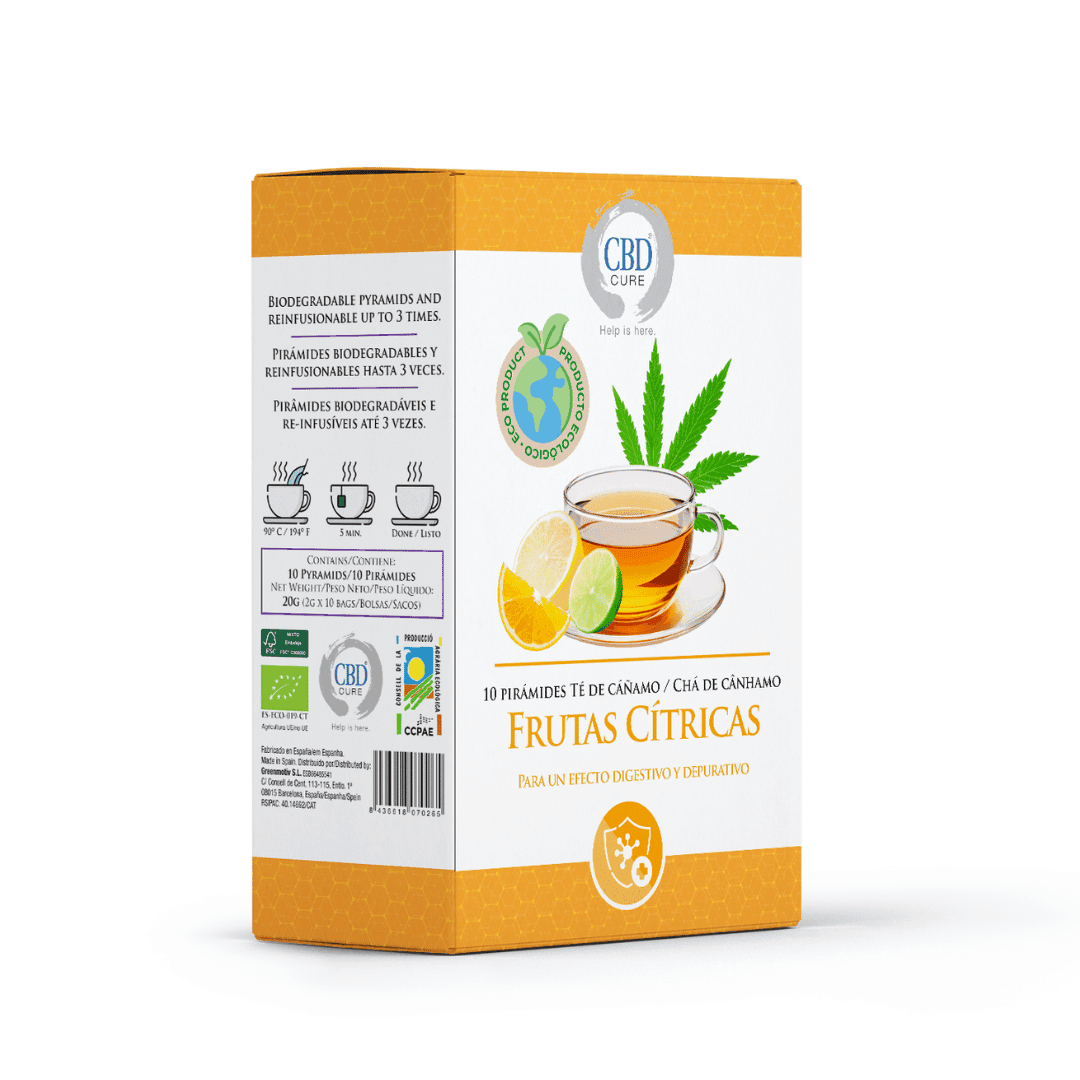 Frutas Cítricas · Infusión ecológica de cannabis CBD Cure · Sabor cítrico y refrescante
